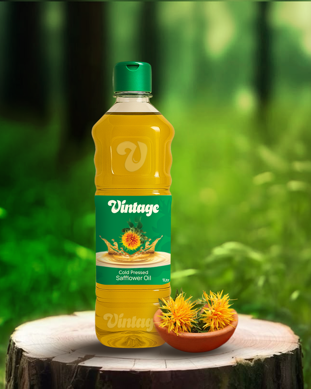 safflower cold pressed oil bottle